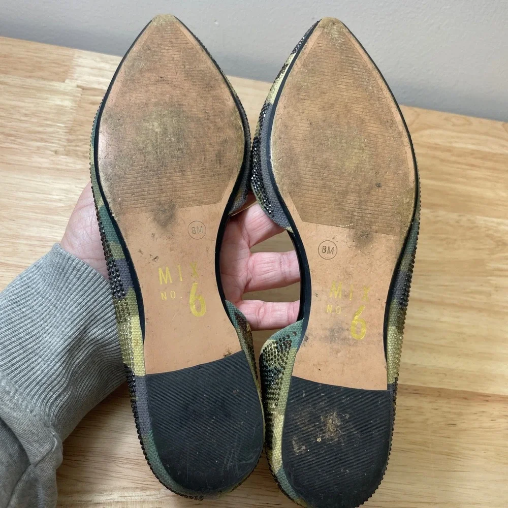 Mix No. 6 Womens Camo Rhinestone d'Orsay‎ Pointed Toe Flats Camo Size 8M